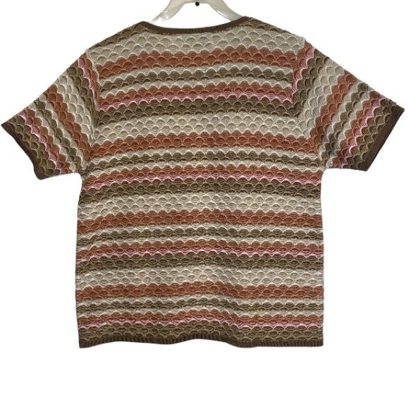 Alfred Dunner Knit Top Crochet Going Native Scalloped Brown Cream Rust Size M - Picture 6 of 10